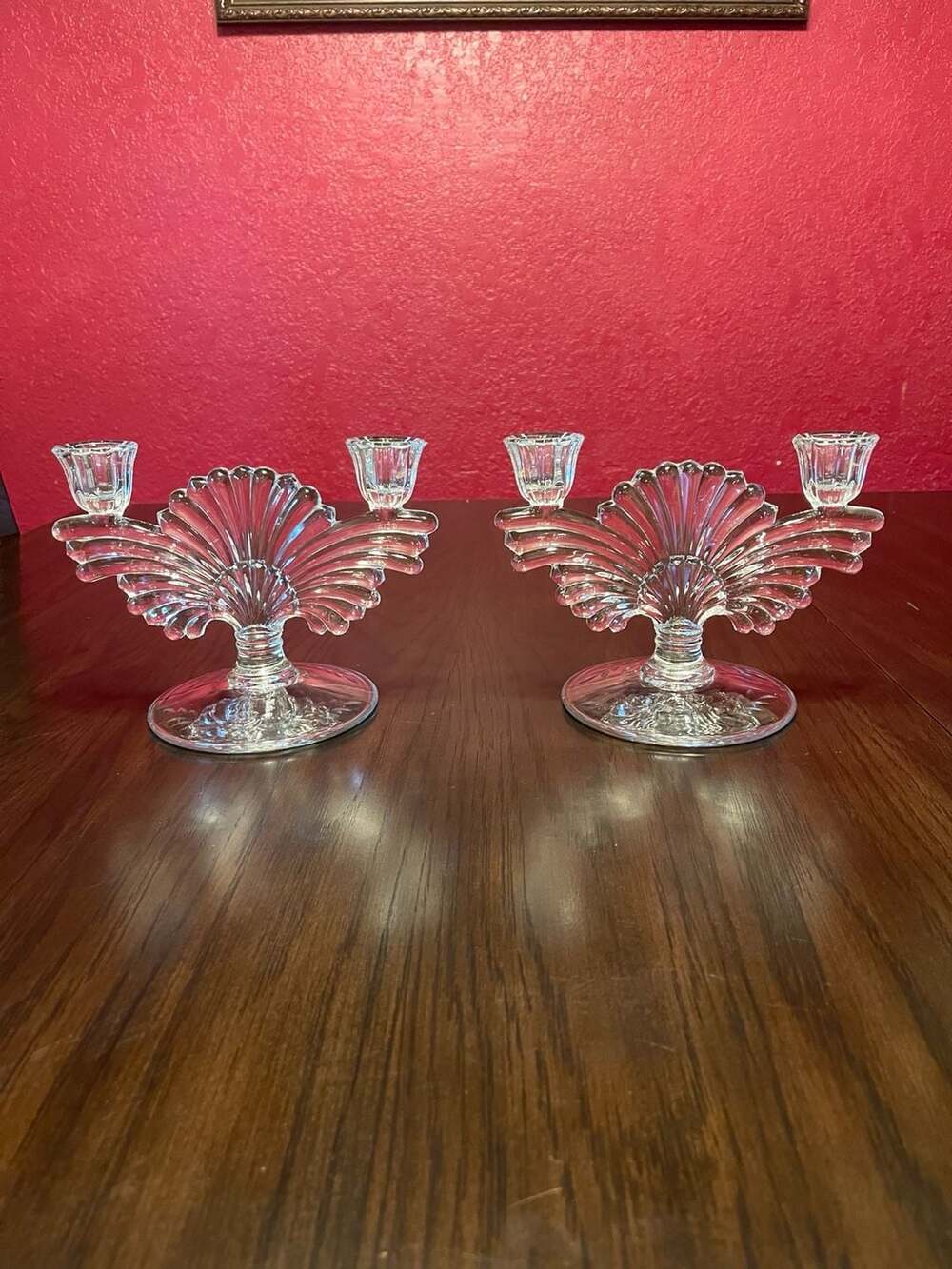 Vintage Paden City Glass Maya Pattern Candle Holder Pair with Floral Etching